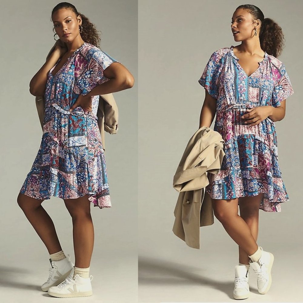 By Anthropologie Robin Tiered Mini Dress new 1X Mauve color